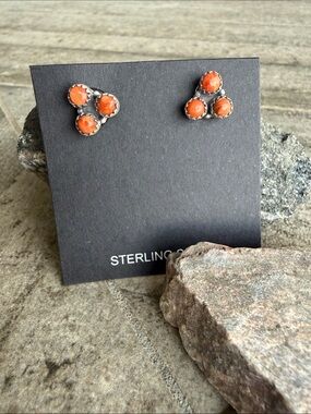 Orange Spiney 3-Stone Stud Earrings